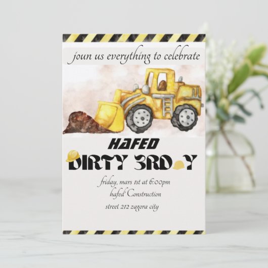 Uitnodiging Dirty 3rd-Y derde verjaardag Uitnodigi (Staand voorkant)