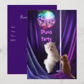 Uitnodiging Disco Feest Hond Kat Maltees Puppy (Voorkant / Achterkant)