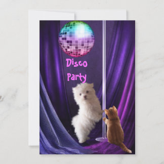 Uitnodiging Disco Feest Hond Kat Maltees Puppy