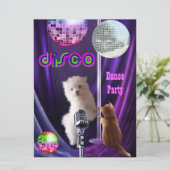 Uitnodiging Disco Feest Hond Kat Maltezer Puppy (Staand voorkant)