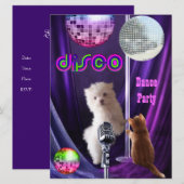 Uitnodiging Disco Feest Hond Kat Maltezer Puppy (Voorkant / Achterkant)