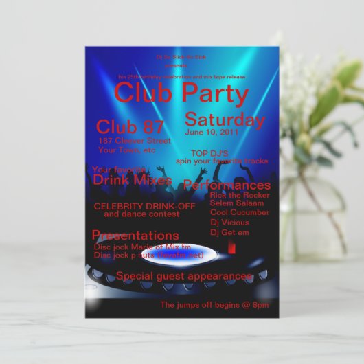 Uitnodiging DJ Club Party (Staand voorkant)