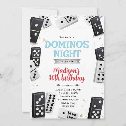 Uitnodiging domino spelavond feest (Voorkant)