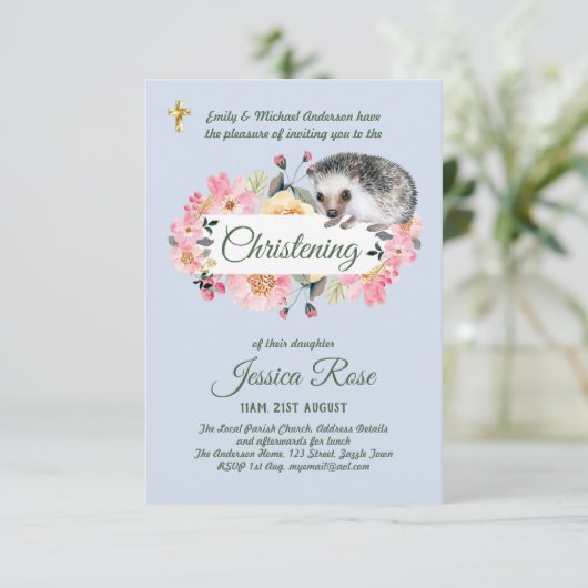 Uitnodiging Doop Bos Egeltjes Jongens Christening  (Staand voorkant)