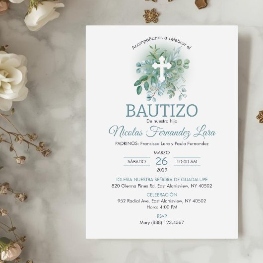 Uitnodiging Doop Groene Bladeren Elegante Doop