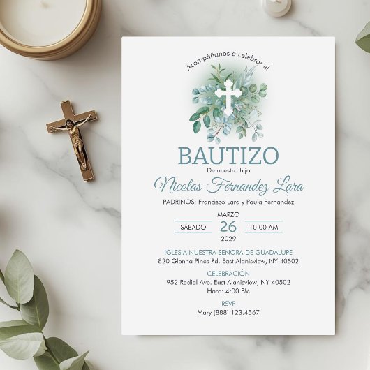 Uitnodiging Doop Groene Bladeren Elegante Doop