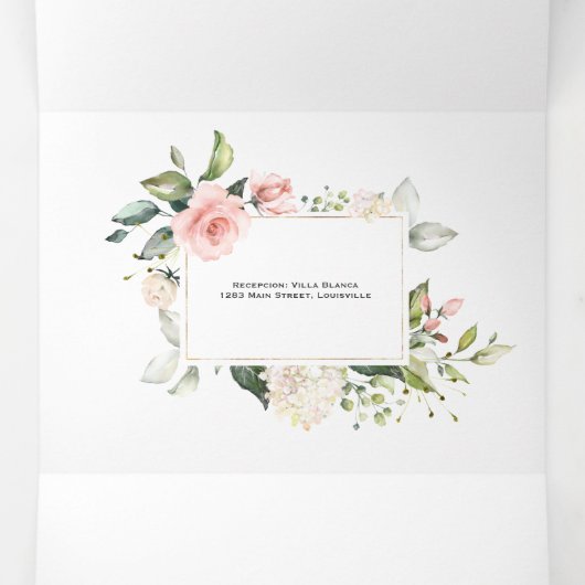 Uitnodiging Doop Met Bloemen Foto Doop (Binnenkant midden)