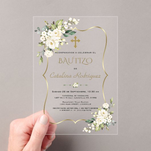 Uitnodiging Doop Met Bloemen Gouden Doopfeest (Insitu (Draagbaar))