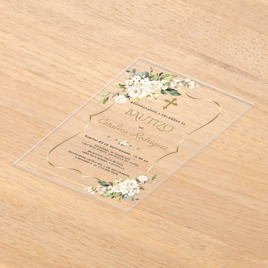 Uitnodiging Doop Met Bloemen Gouden Doopfeest (Laagn)