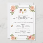 Uitnodiging Doop Spaanse Cute Twin Engelen (Voorkant)