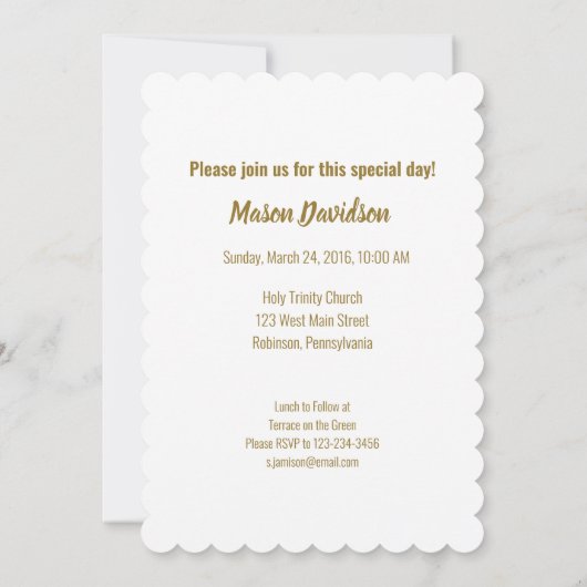 Uitnodiging doop viering gouden kruis (Achterkant)