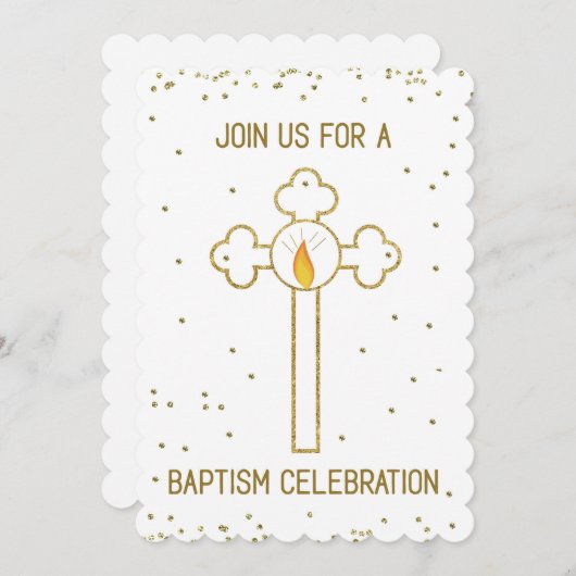 Uitnodiging doop viering gouden kruis (Voorkant / Achterkant)