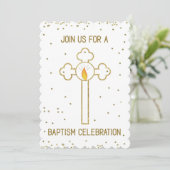 Uitnodiging doop viering gouden kruis (Staand voorkant)