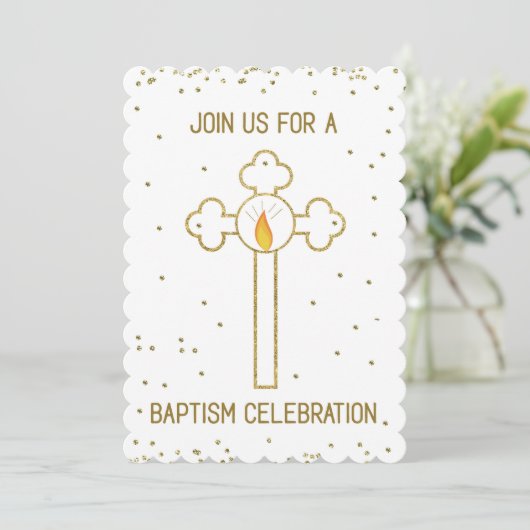 Uitnodiging doop viering gouden kruis (Staand voorkant)