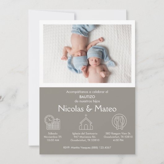 Uitnodiging Doop voor Tweeling Jongens Aanpassen D (Voorkant)