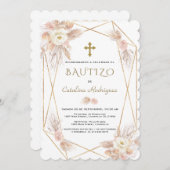 Uitnodiging Doopfeest Pampasgras Goud Doop (Voorkant / Achterkant)