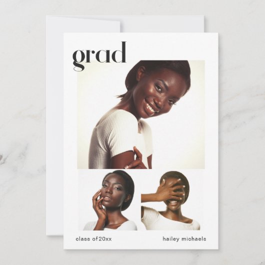Uitnodiging drie fotocollage graduPartij (Voorkant)