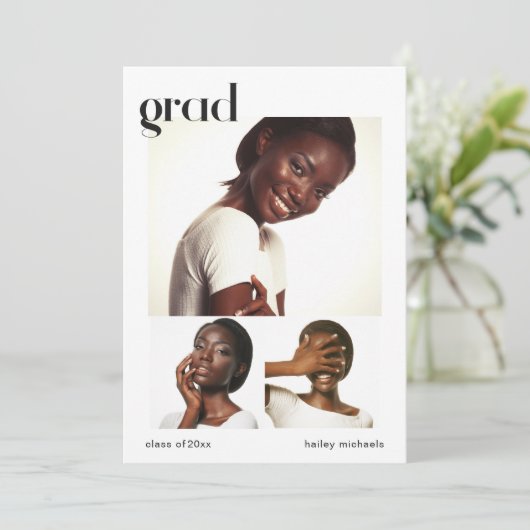 Uitnodiging drie fotocollage graduPartij (Staand voorkant)