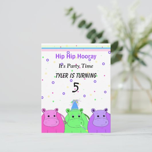 Uitnodiging drie Hippo's partij (Staand voorkant)