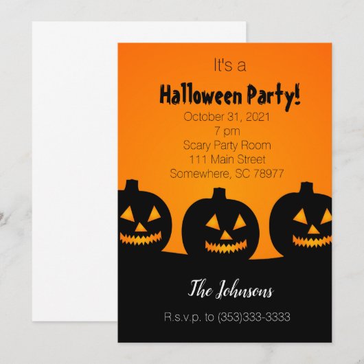 Uitnodiging drie Pumpkins Halloween Party (Voorkant / Achterkant)