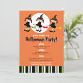 Uitnodiging drie vliegende heksen Halloween (Staand voorkant)