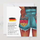 Uitnodiging Duitse Denim Girl Graduation Party (Voorkant)