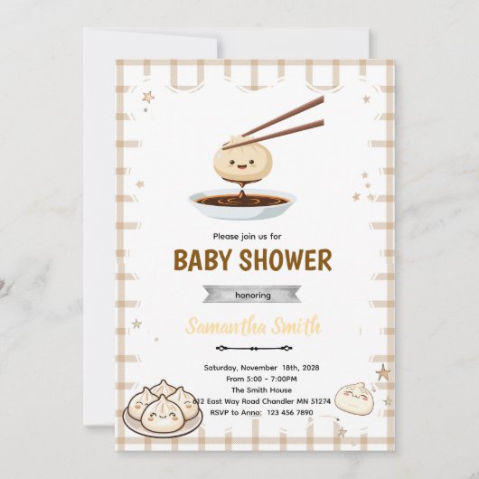 Uitnodiging Dumpling Baby Shower (Voorkant)
