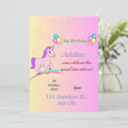 uitnodiging eenhoorn (Staand voorkant)