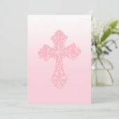Uitnodiging Eerste Communie Aquarel Kruis Roze (Staand voorkant)