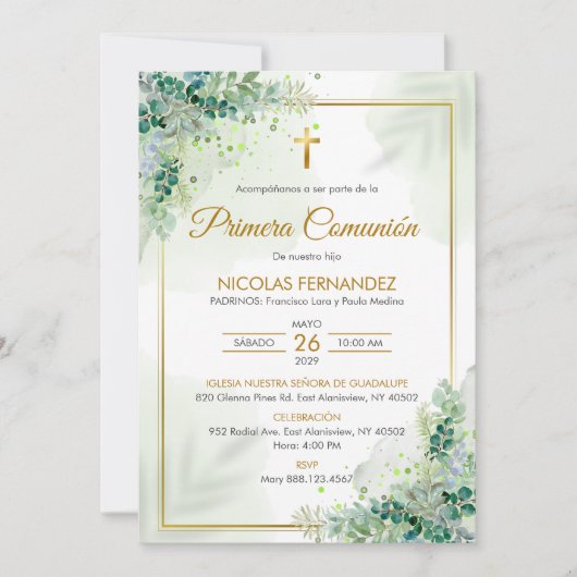 Uitnodiging Eerste Communie Groene Bladeren Commun (Voorkant)