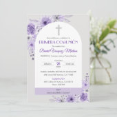 Uitnodiging Eerste Communie Mooie Paarse Bloemen (Staand voorkant)