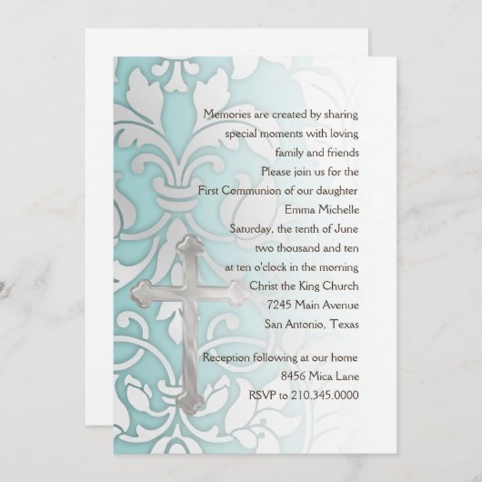 Uitnodiging eerste communiqué Damask en Cross (Voorkant / Achterkant)