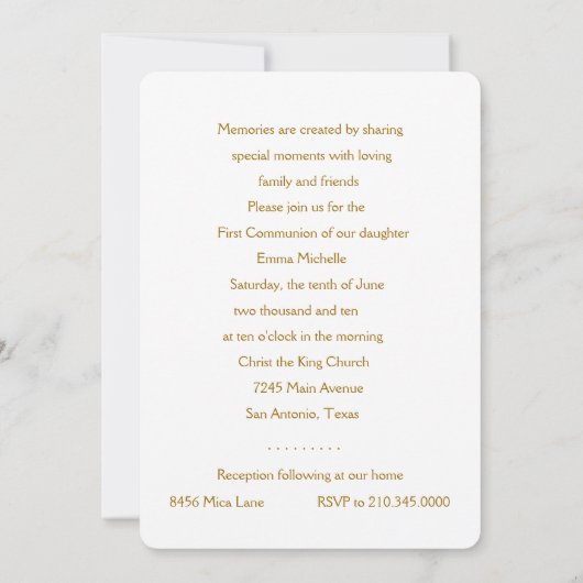 Uitnodiging eerste communiqué  kruis (Achterkant)