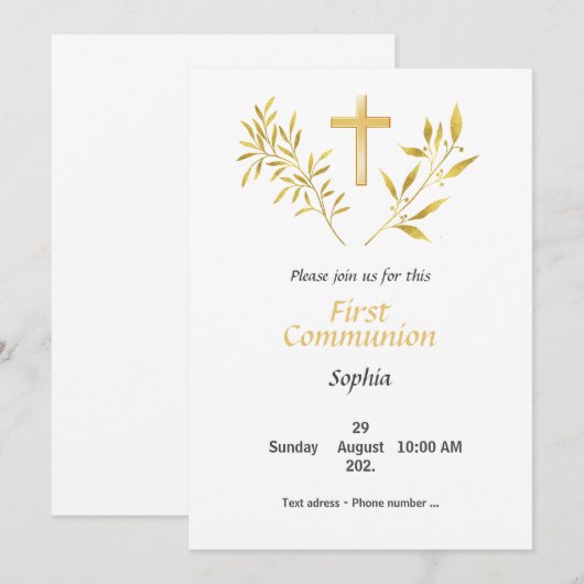 Uitnodiging Eerste Communitie - Verloof kruis (Voorkant / Achterkant)