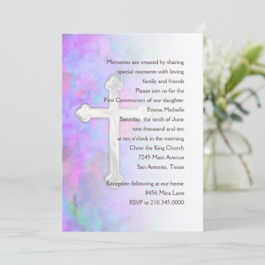 Uitnodiging eerste gemeenschap Abstract met kruis (Staand voorkant)