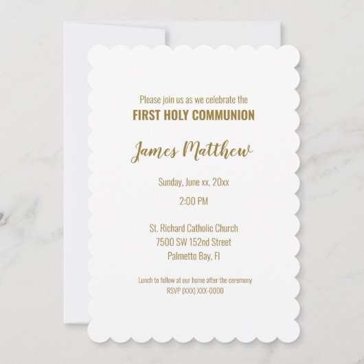 Uitnodiging Eerste Heilige Communie Gold Look Cros (Achterkant)