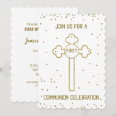 Uitnodiging Eerste Heilige Communie Gold Look Cros (Voorkant / Achterkant)