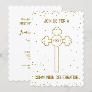 Uitnodiging Eerste Heilige Communie Gold Look Cros
