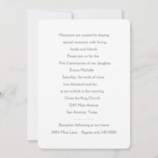 Uitnodiging eerste mededeling  Silver Cross (Achterkant)