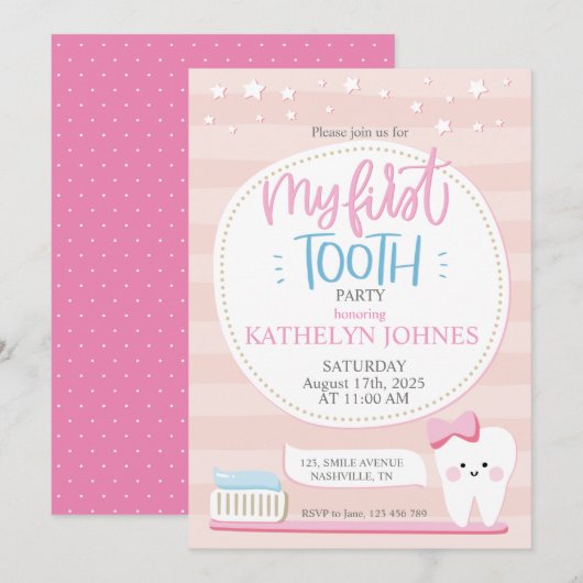 Uitnodiging eerste tiendaagse babymeisje (Voorkant / Achterkant)