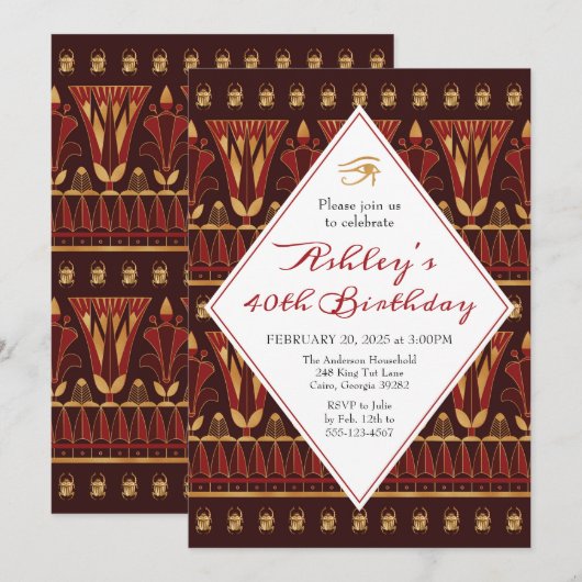 Uitnodiging Egyptische Birthday Party (Voorkant / Achterkant)