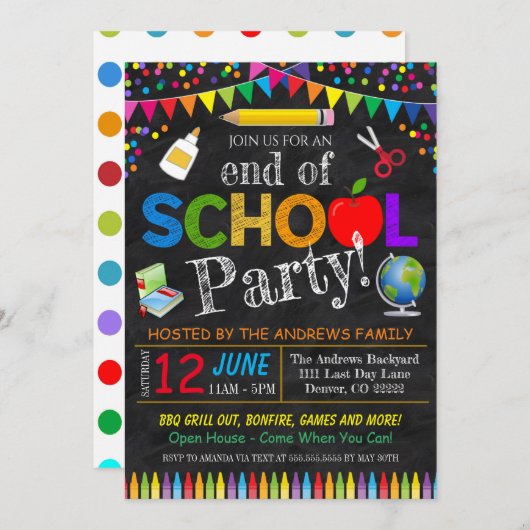 Uitnodiging einde schoolpartij (Voorkant / Achterkant)