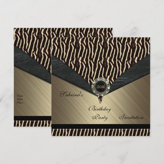 Uitnodiging Elegant 30th Metal Black Jewel Animal  (Voorkant / Achterkant)