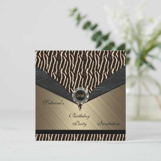 Uitnodiging Elegant 30th Metal Black Jewel Animal  (Staand voorkant)