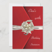 Uitnodiging Elegant 40e Rood Velvet Parelplein (Voorkant)