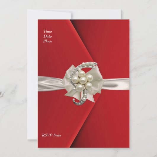 Uitnodiging Elegant 40e Rood Velvet Parelplein (Achterkant)