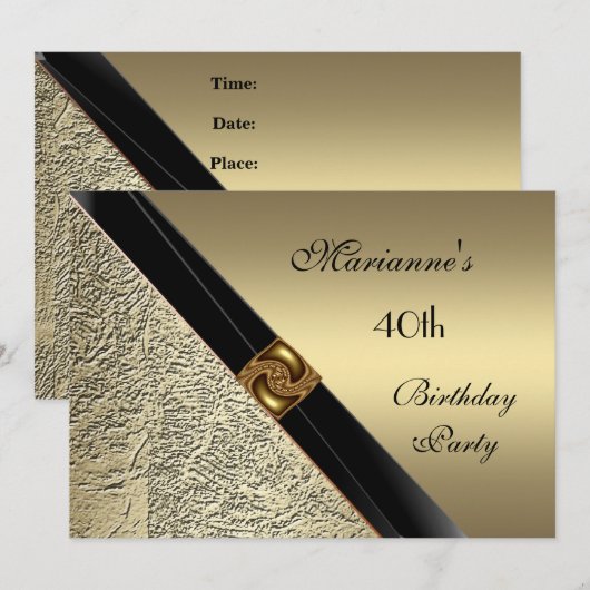 Uitnodiging Elegant 40e verjaardag Bronze Metaal (Voorkant / Achterkant)