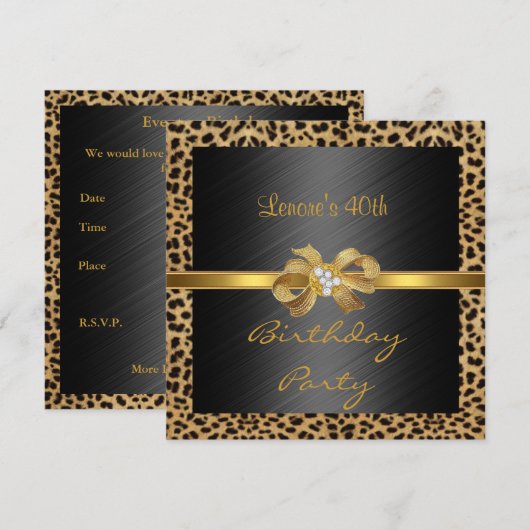 Uitnodiging Elegant 40e verjaardag Leopard Gold (Voorkant / Achterkant)