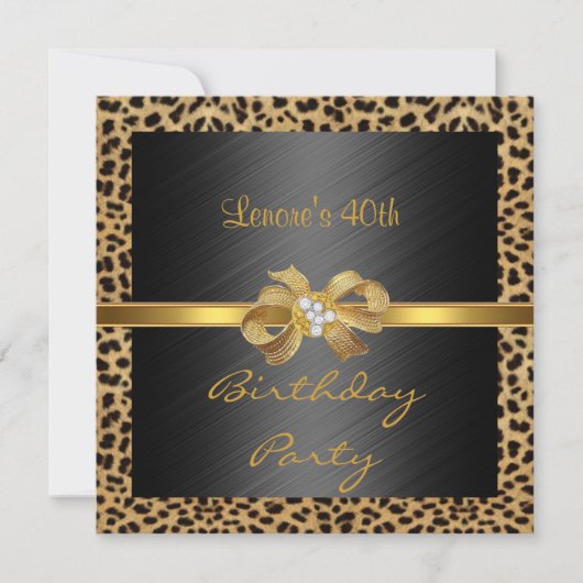 Uitnodiging Elegant 40e verjaardag Leopard Gold (Voorkant)