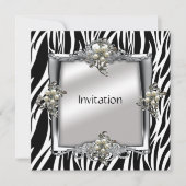 Uitnodiging Elegant Animal Zebra Silver Jewel Flor (Voorkant)